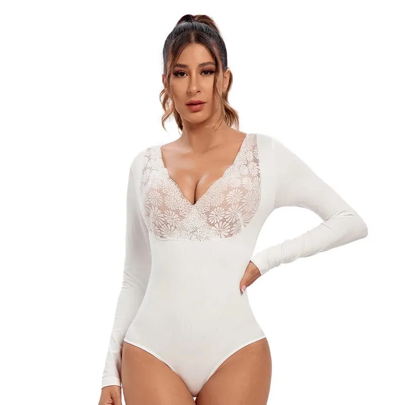 Slimming Lace Bodysuit Shapewear With Long Sleeves