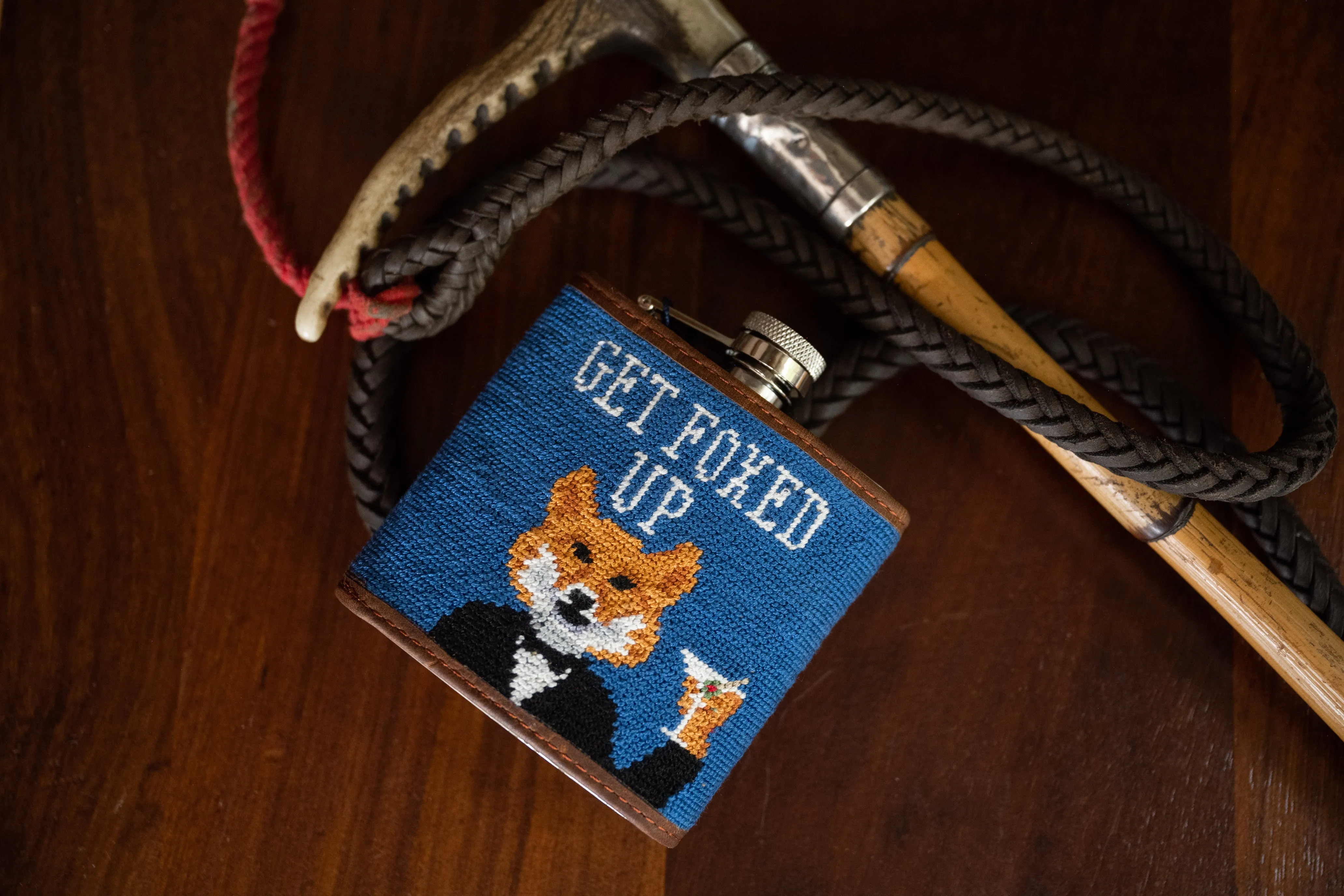 Smathers & Branson Get Foxed Up Needlepoint Hip Flask