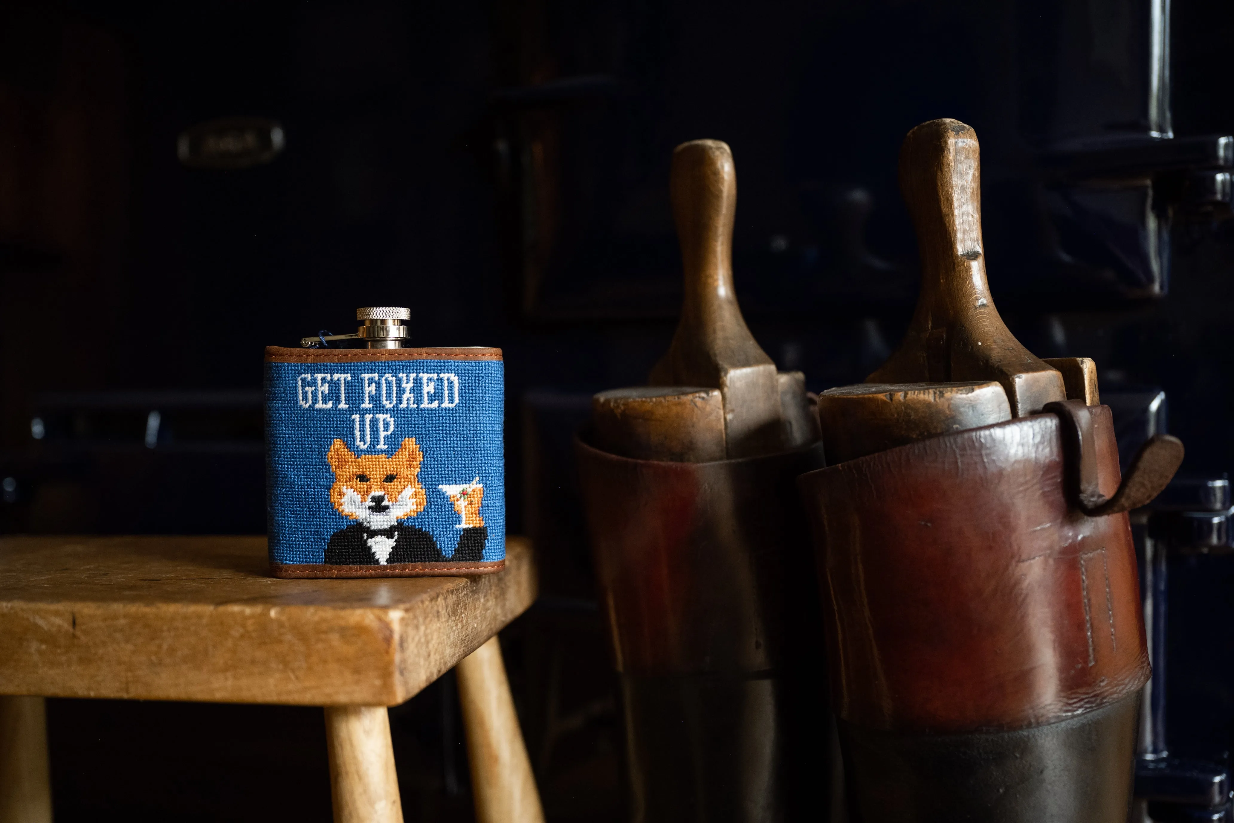 Smathers & Branson Get Foxed Up Needlepoint Hip Flask