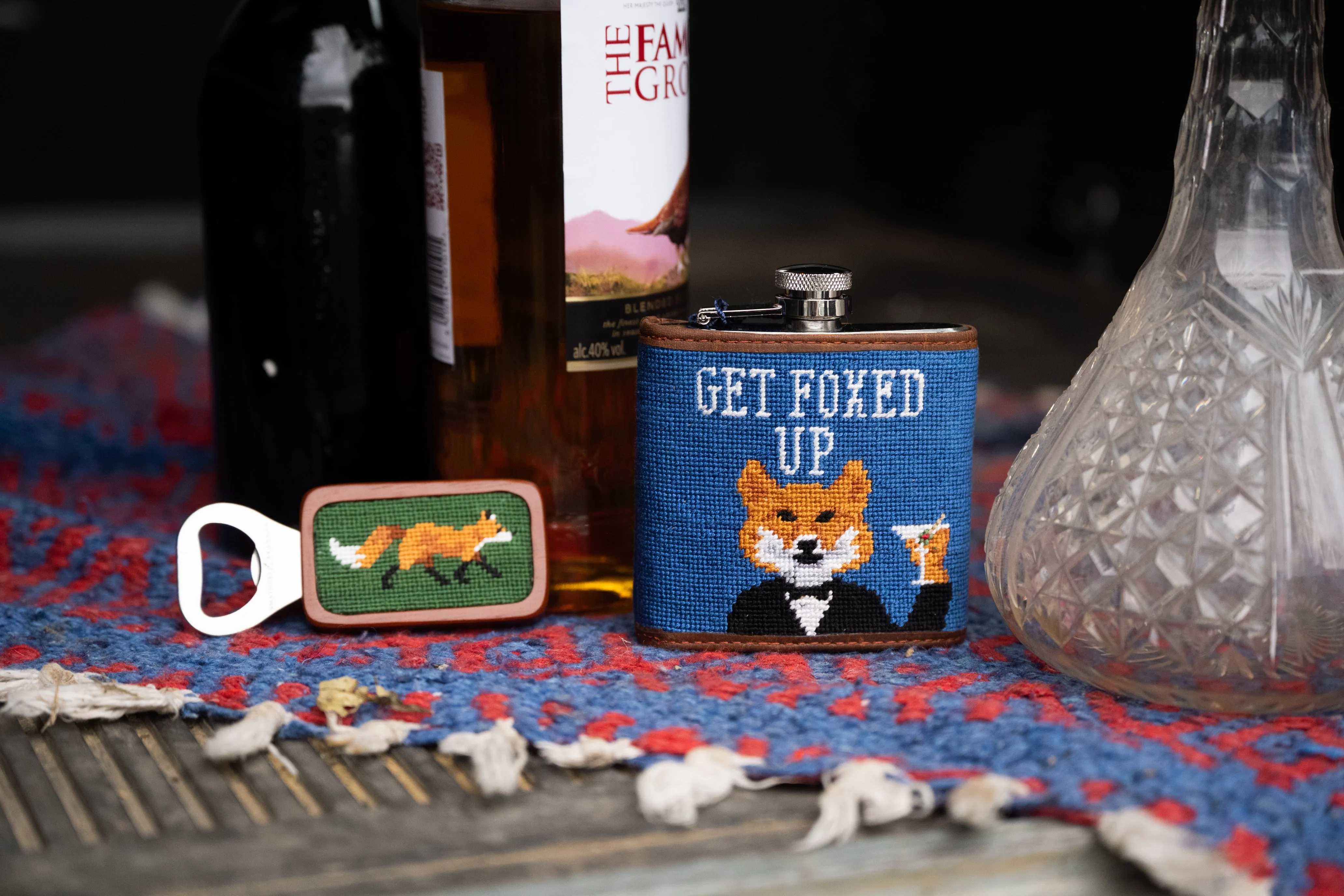 Smathers & Branson Get Foxed Up Needlepoint Hip Flask