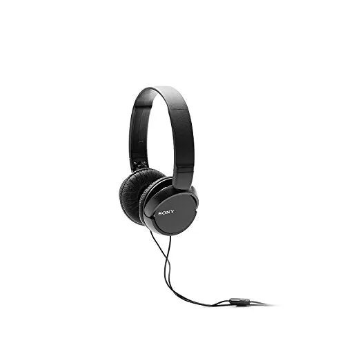 Sony MDR-ZX110AP Wired On-Ear Headphones with tangle free cable, 3.5mm Jack, Headset with Mic for phone calls and 1 Year Warranty - (Black)