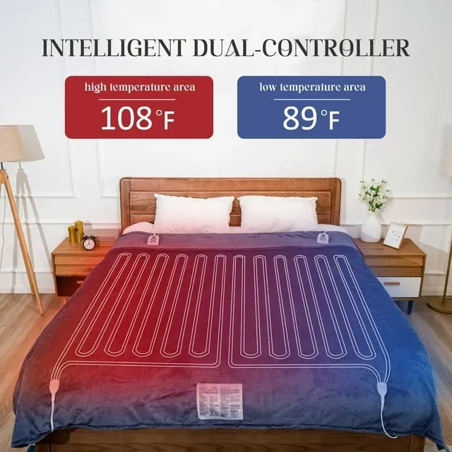 SUNVIVI Electric Blanket Queen Size with Dual Controllers,10 Heating Levels& 12 hours Auto-off,Overheat Protection,Red