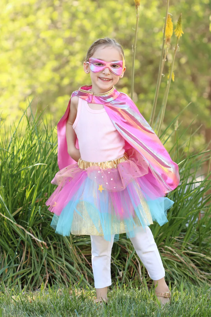 Super-Duper Tutu Cape & Mask in Pink & Gold