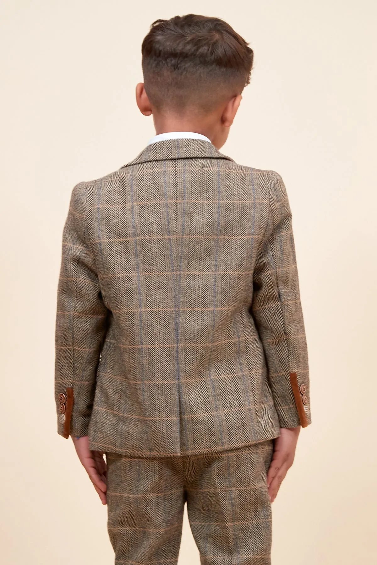 TED - Childrens Tan Tweed Check Three Piece Suit