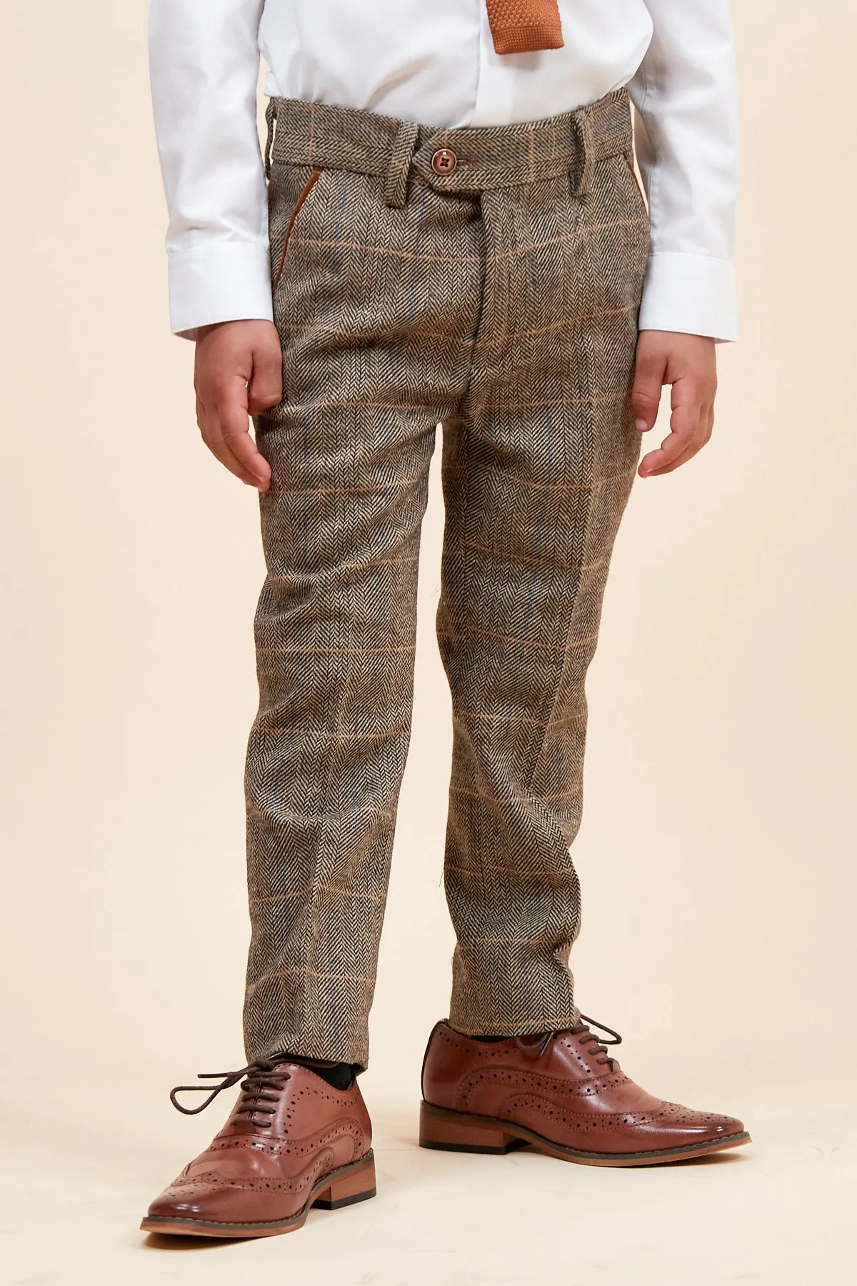 TED - Childrens Tan Tweed Check Three Piece Suit