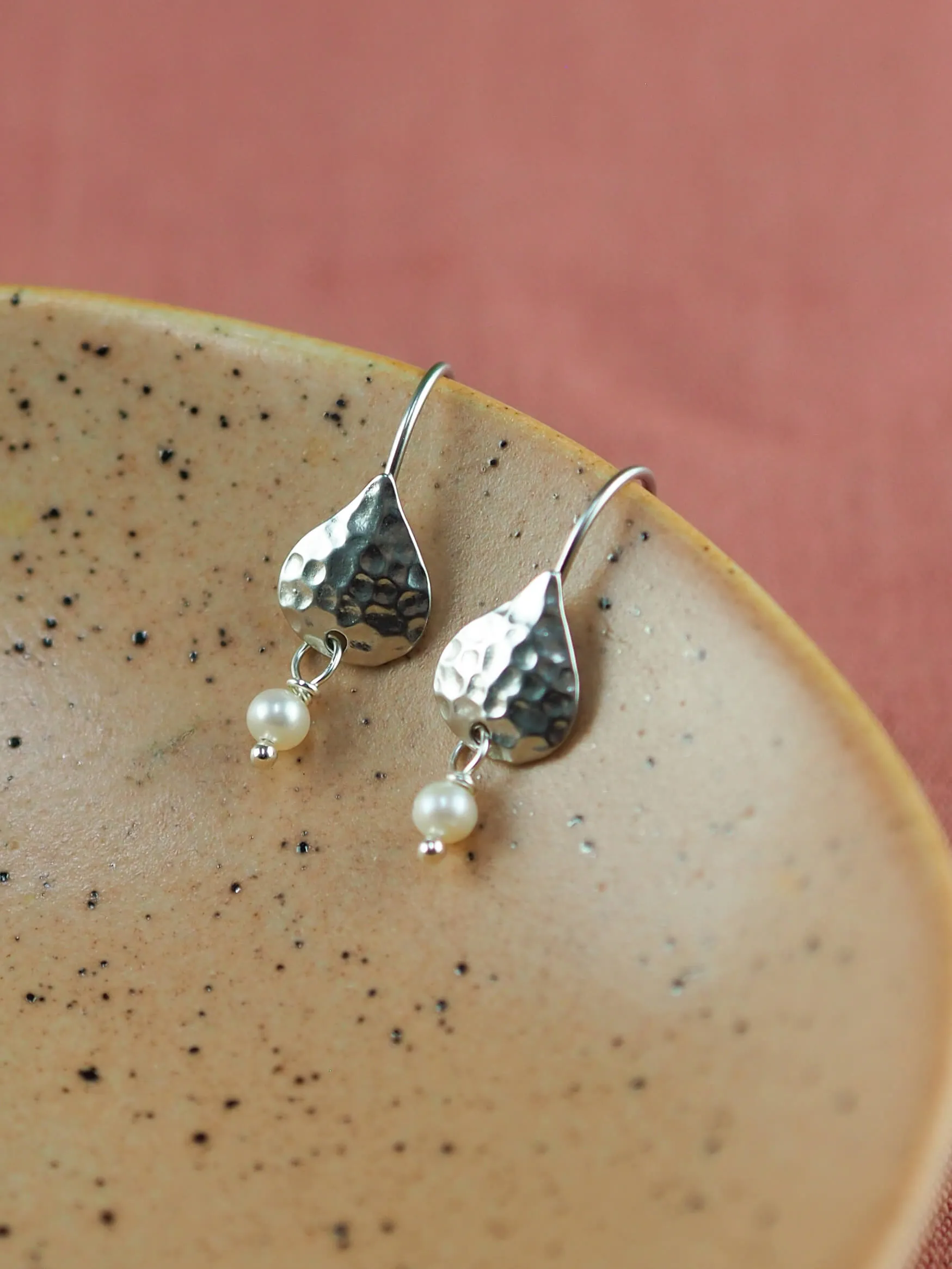 Textured Teardrop & Pearl Earrings