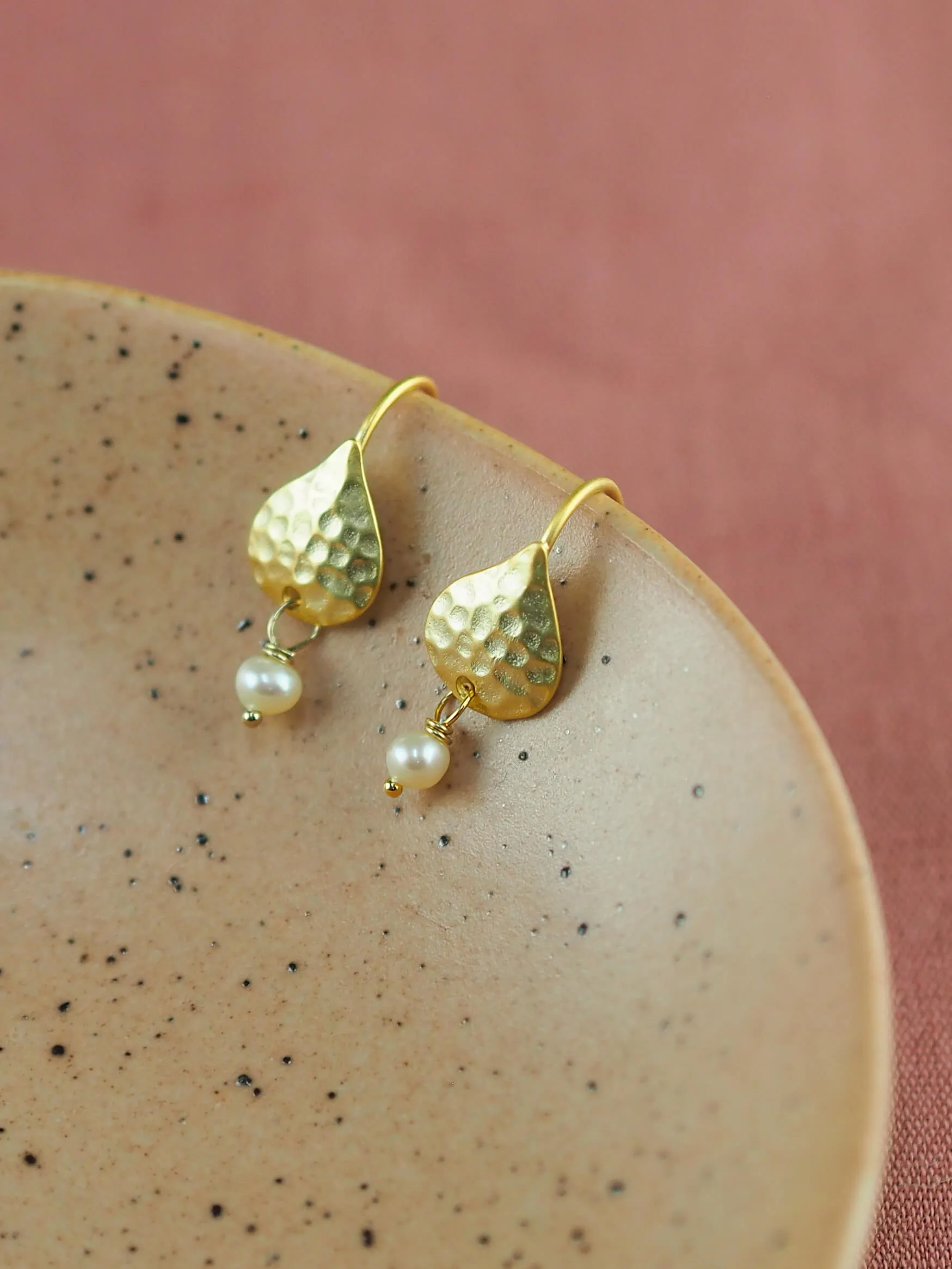 Textured Teardrop & Pearl Earrings