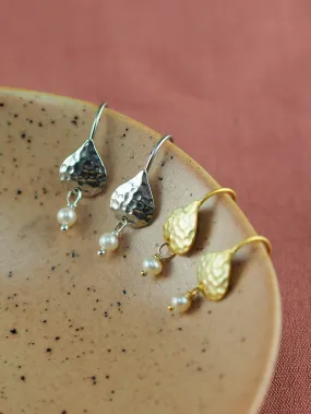 Textured Teardrop & Pearl Earrings