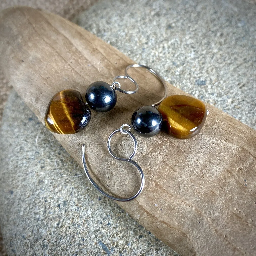 Tiger's Eye & Shungite Earrings, Protection & Balance