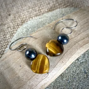 Tiger's Eye & Shungite Earrings, Protection & Balance