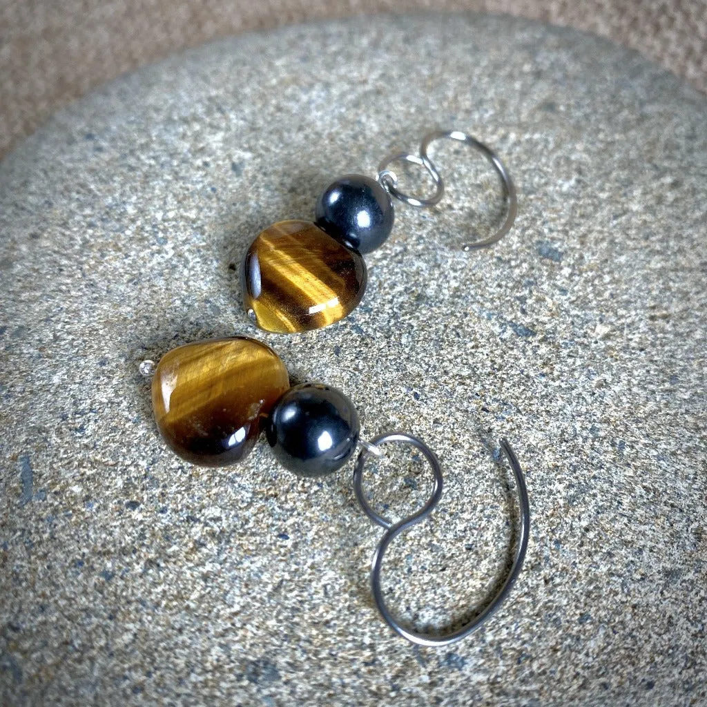 Tiger's Eye & Shungite Earrings, Protection & Balance