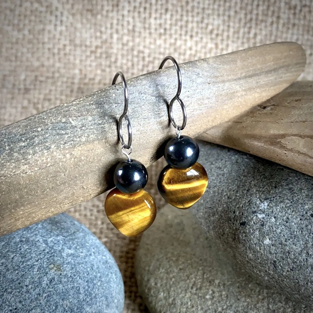 Tiger's Eye & Shungite Earrings, Protection & Balance