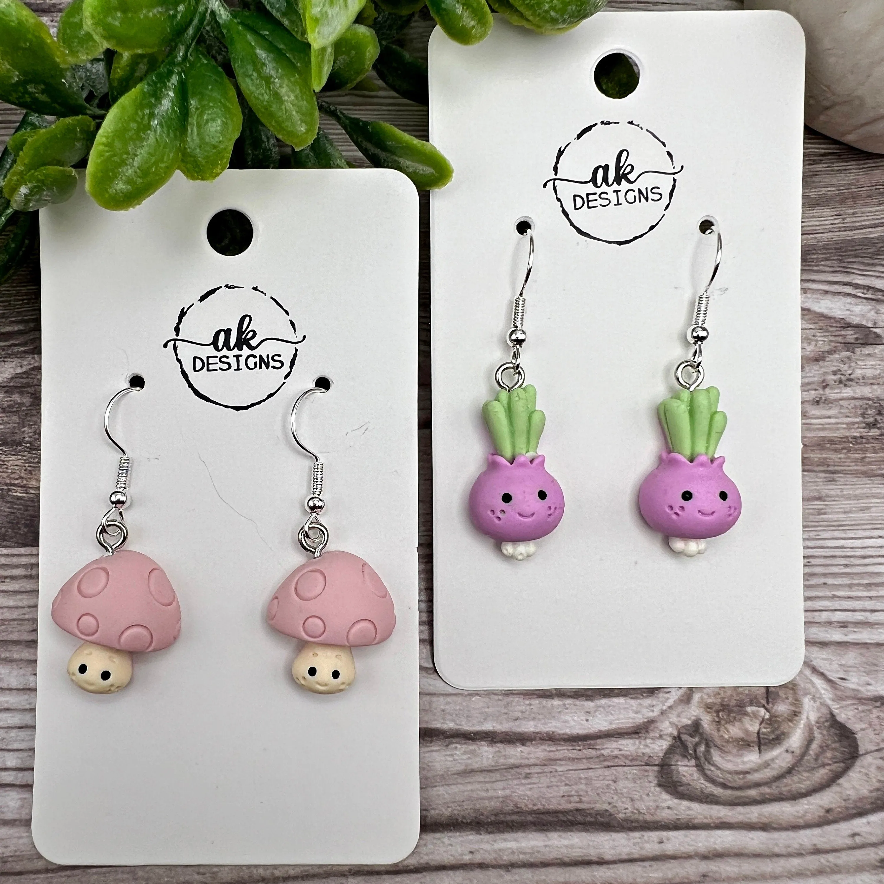 Tiny Kawaii Smiling Cartoon Veggie Farm Gardening Harvest, Hypoallergenic  Earrings, Turnip, Broccoli, Mushroom, Peas, Radish