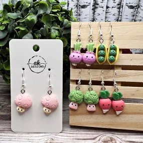 Tiny Kawaii Smiling Cartoon Veggie Farm Gardening Harvest, Hypoallergenic  Earrings, Turnip, Broccoli, Mushroom, Peas, Radish