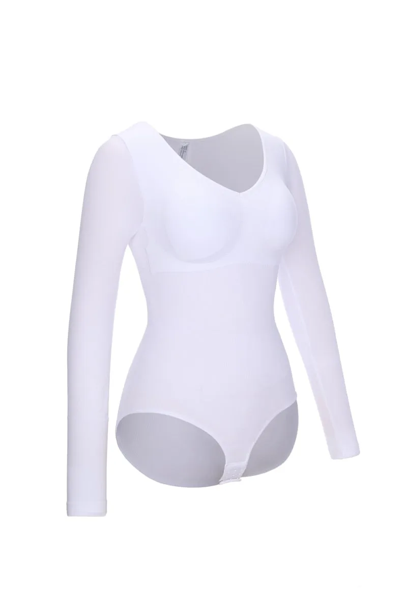 Tummy Control Slimming Brief Bodysuit Shaper with Long Sleeves