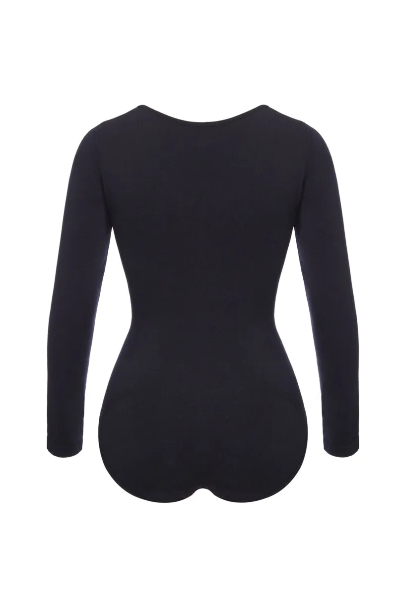 Tummy Control Slimming Brief Bodysuit Shaper with Long Sleeves