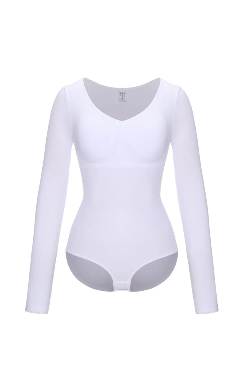 Tummy Control Slimming Brief Bodysuit Shaper with Long Sleeves