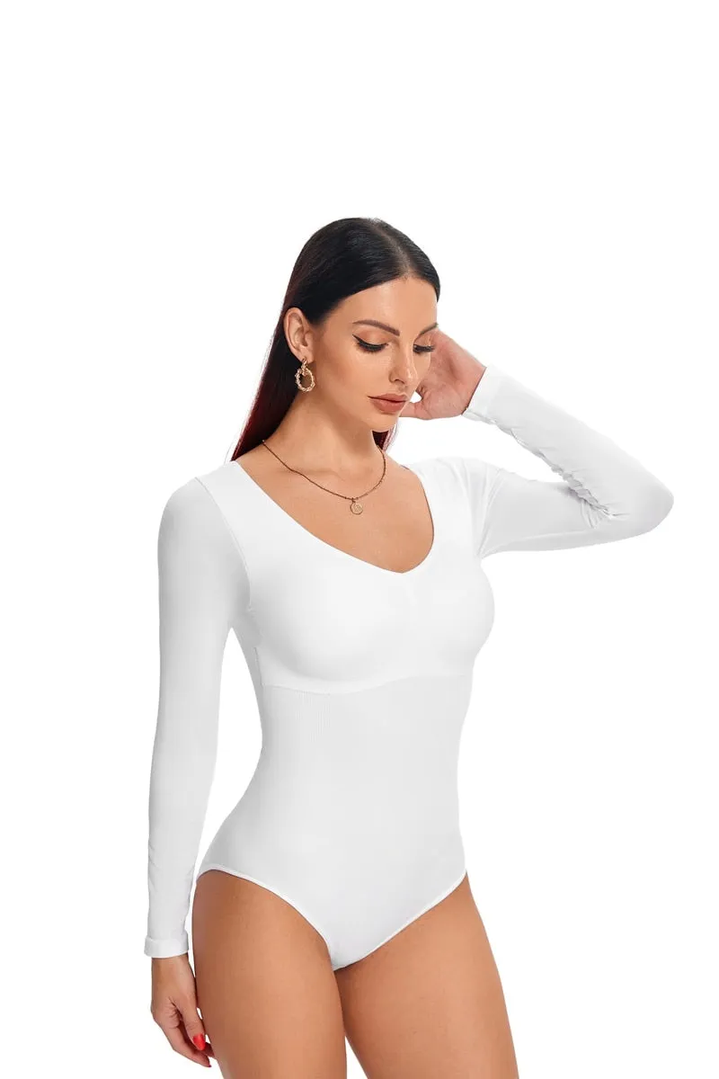 Tummy Control Slimming Brief Bodysuit Shaper with Long Sleeves