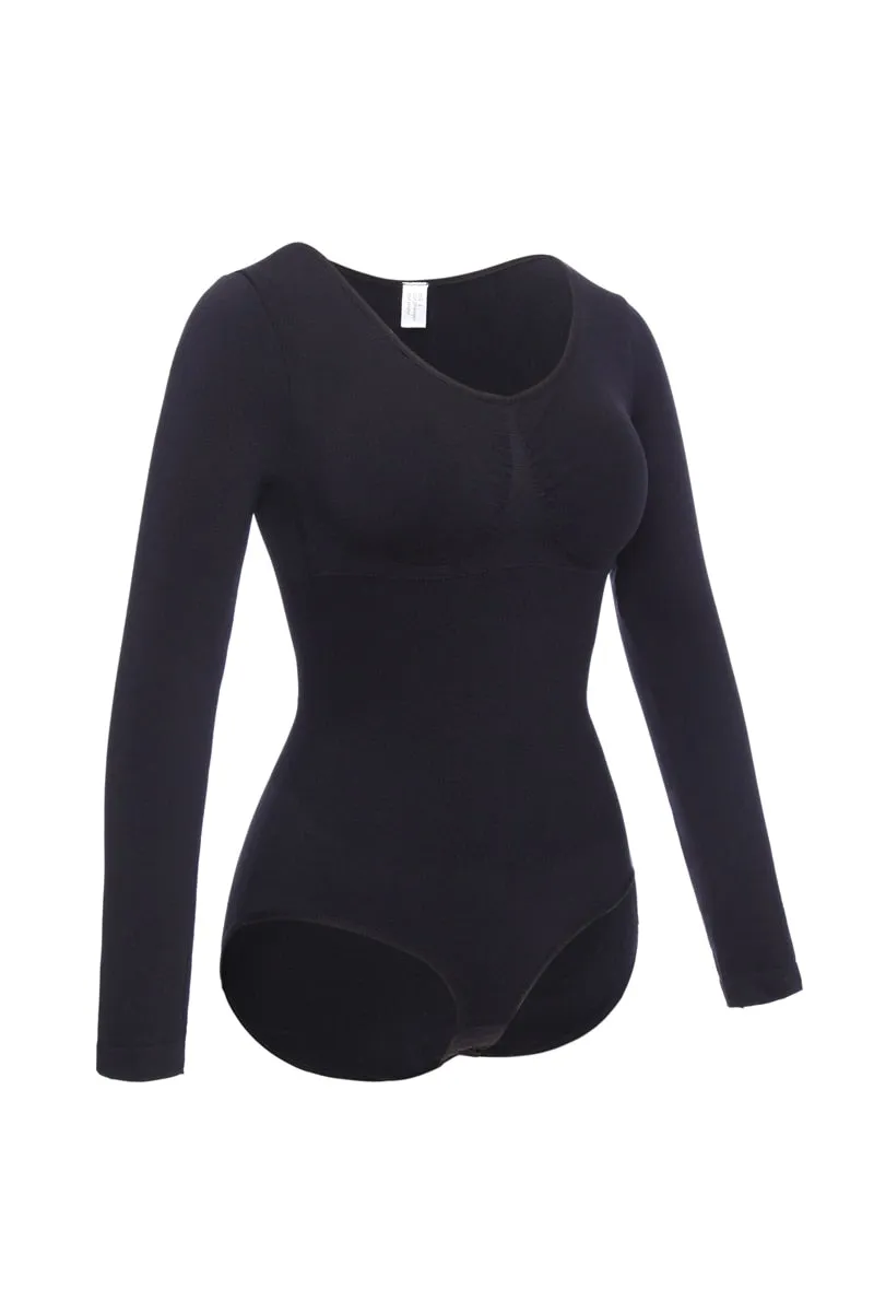 Tummy Control Slimming Brief Bodysuit Shaper with Long Sleeves