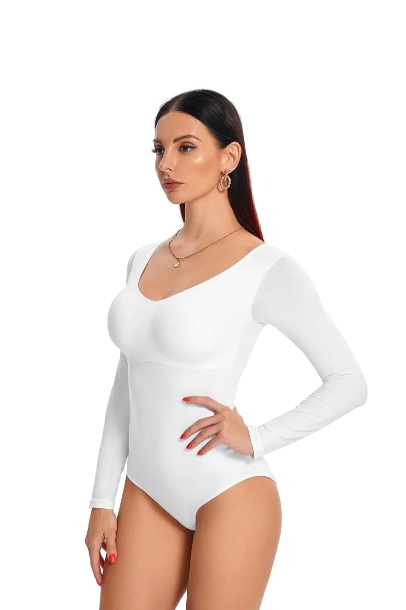 Tummy Control Slimming Brief Bodysuit Shaper with Long Sleeves