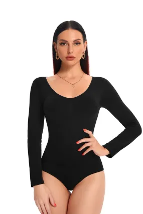 Tummy Control Slimming Brief Bodysuit Shaper with Long Sleeves