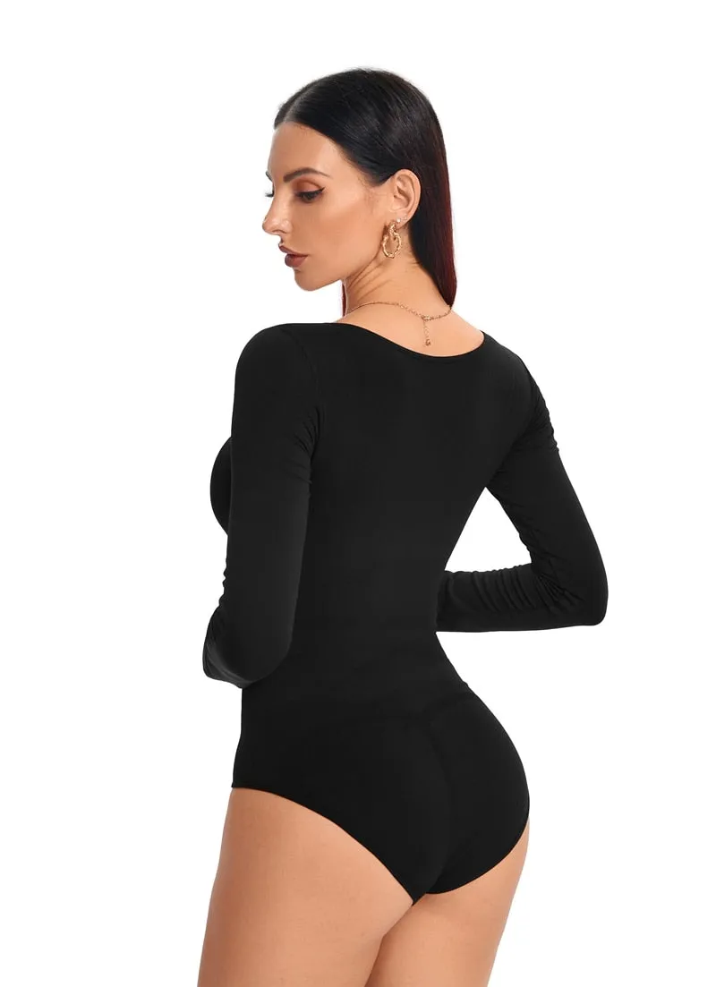 Tummy Control Slimming Brief Bodysuit Shaper with Long Sleeves