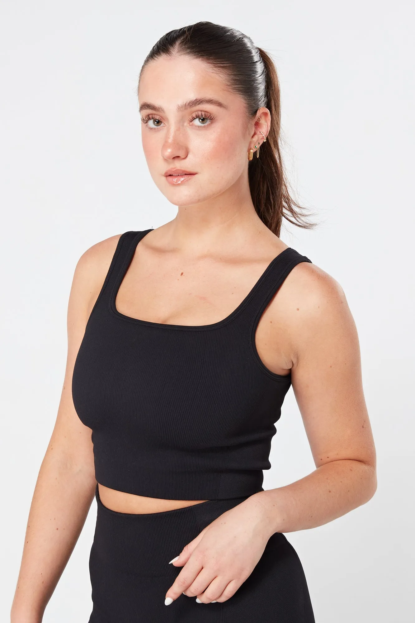 Twill Active Rib Top - BLACK