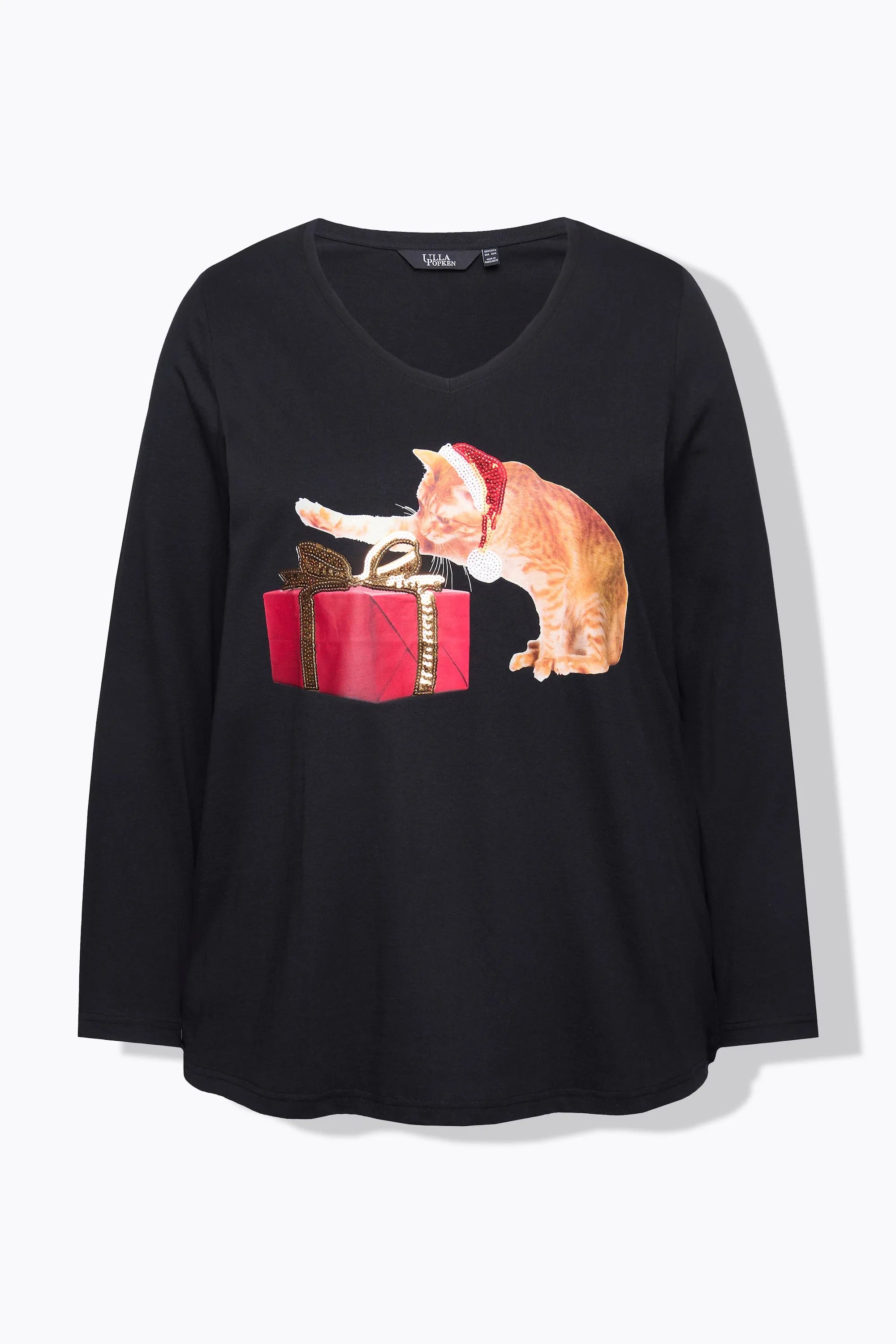 Ulla Popken Christmas Cat Top in Black