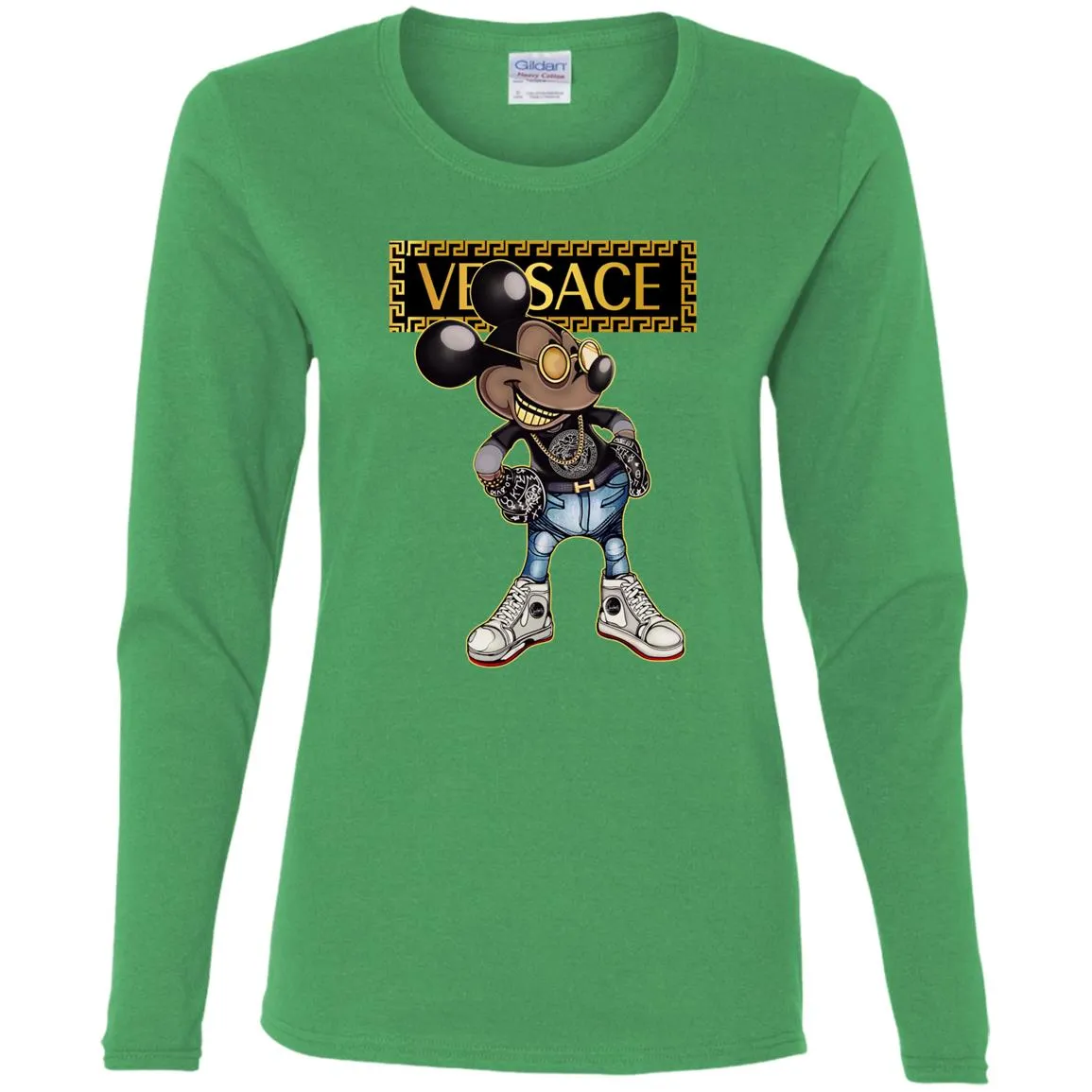 Versace Mickey Mouse Cartoon T-shirt Women Long Sleeve Shirt