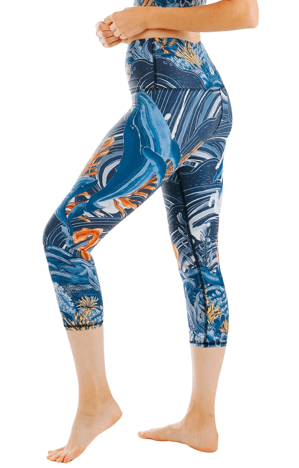 Whale Hello Printed Yoga Crops