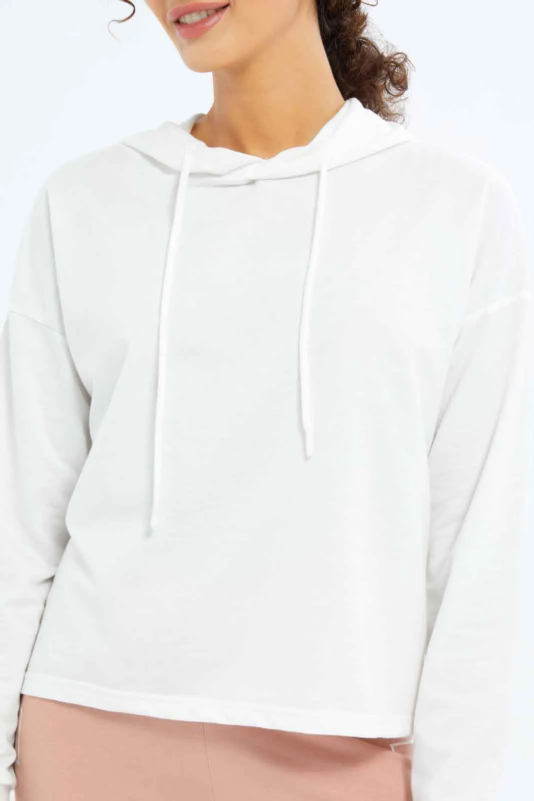 Women Ivory Hooded Sweatshirt