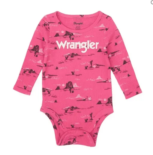 Wrangler Baby Girl’s Pink Desert Scene Thermal Long Sleeve Onesie 112356570