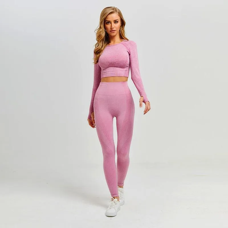 Yoga Sets Fitness Sports Suits GYM Clothing tracksuit top High Waist Leggings For Women