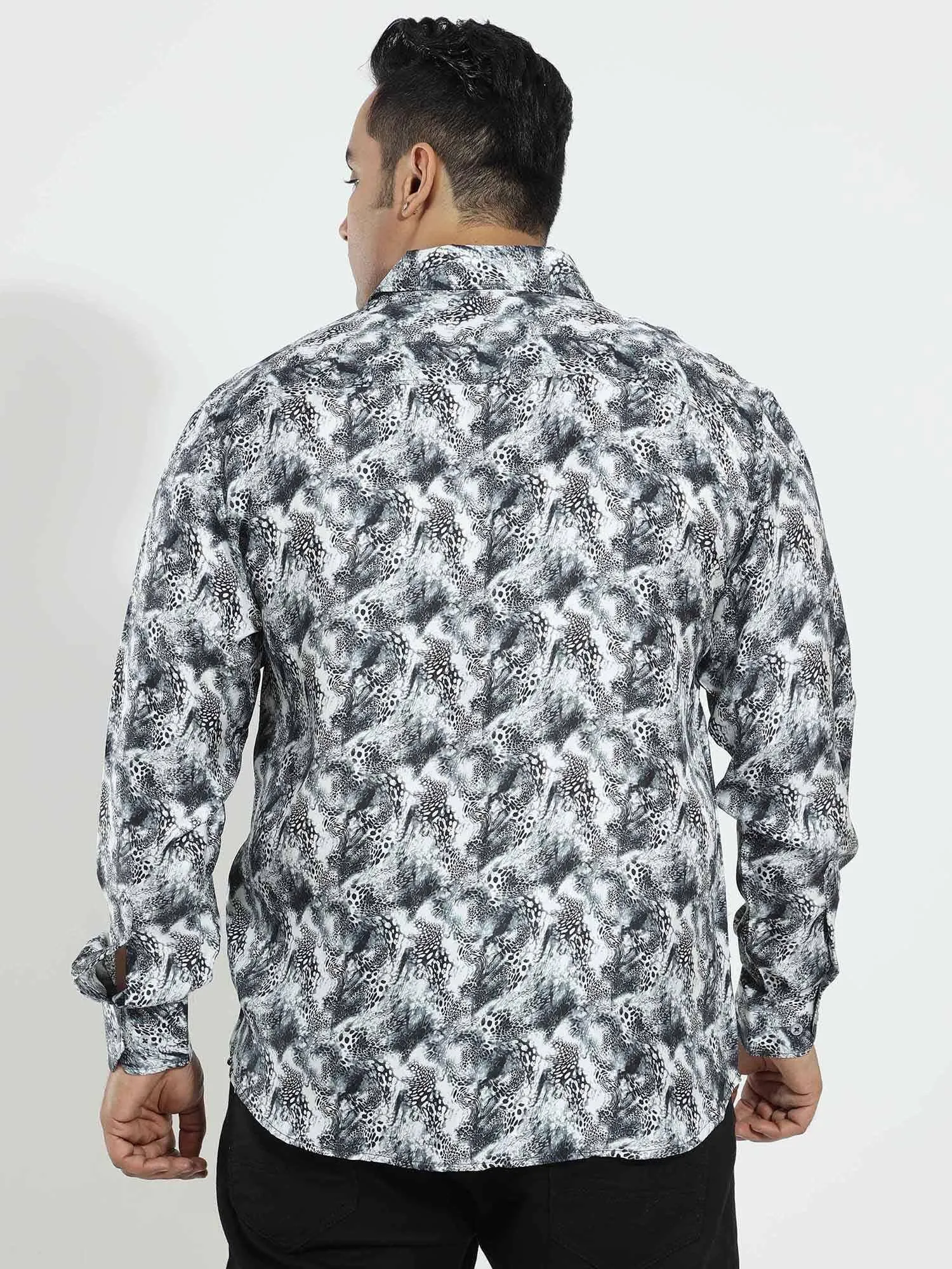 Zebra Leopard Printed Silk Full Shirt Men's Plus Size