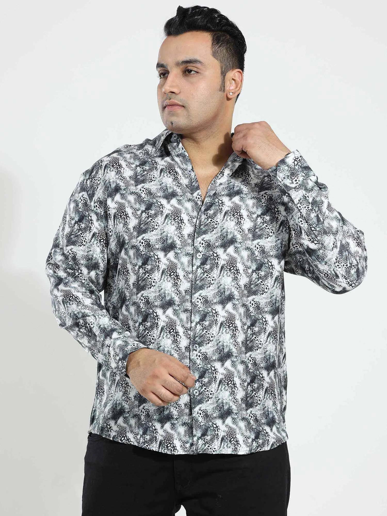 Zebra Leopard Printed Silk Full Shirt Men's Plus Size